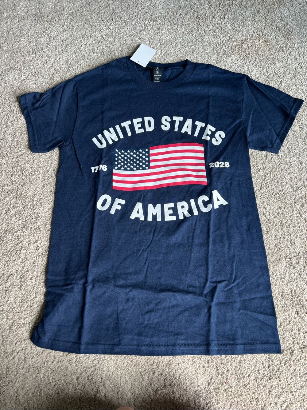 Gildan Navy Short-Sleeve Tee with USA Flag Graphic